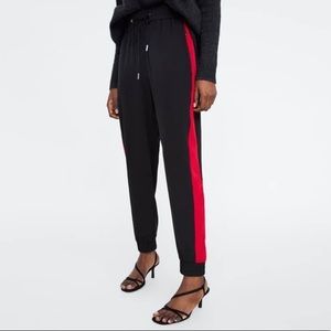 Zara Black Joggers with Red Stripe